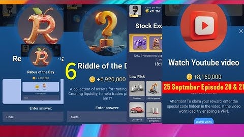 26 September All Quests Code X Empire | Youtube Video Code | Rebus Of The Day| Investment Fund Cards