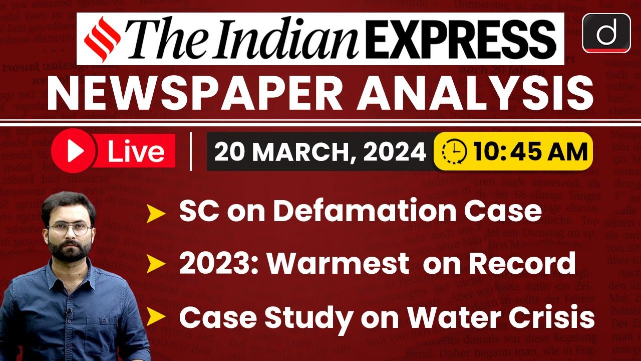 Newspaper Analysis | The Indian Express | 20 March 2024 | Drishti IAS English - Watch on YouTube