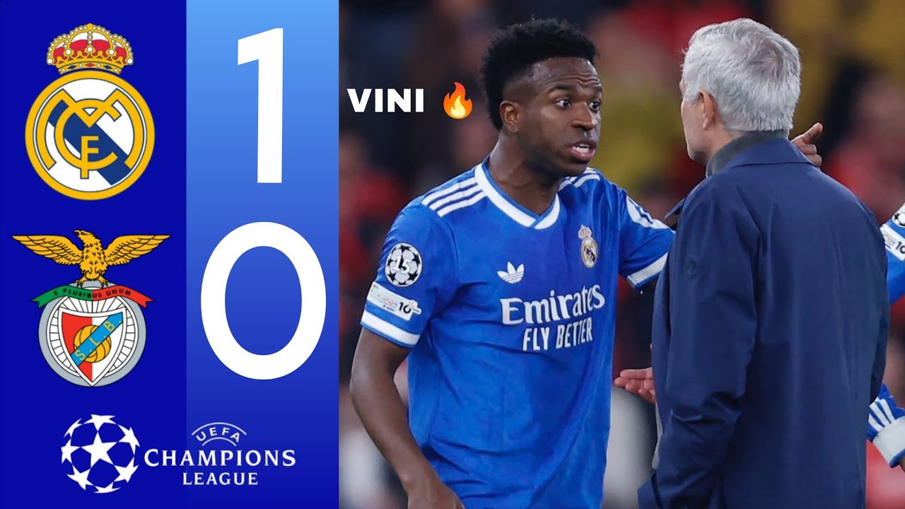 Real Madrid vs SL Benfica 1-0  Highlights & Goals  Champions League • Vinicius Junior Goal 
