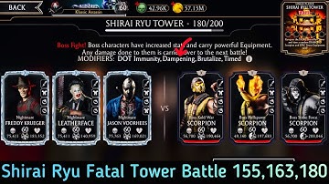 Shirai Ryu Fatal Tower Boss Battle 180 & Hard Battle 155,163 Fight + Reward | MK Mobile