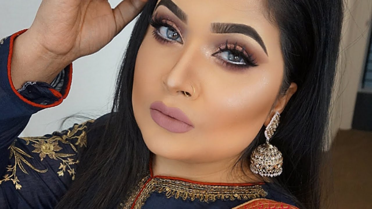 Full face makeup tutorial for Indian wedding party glam Smokey Pink