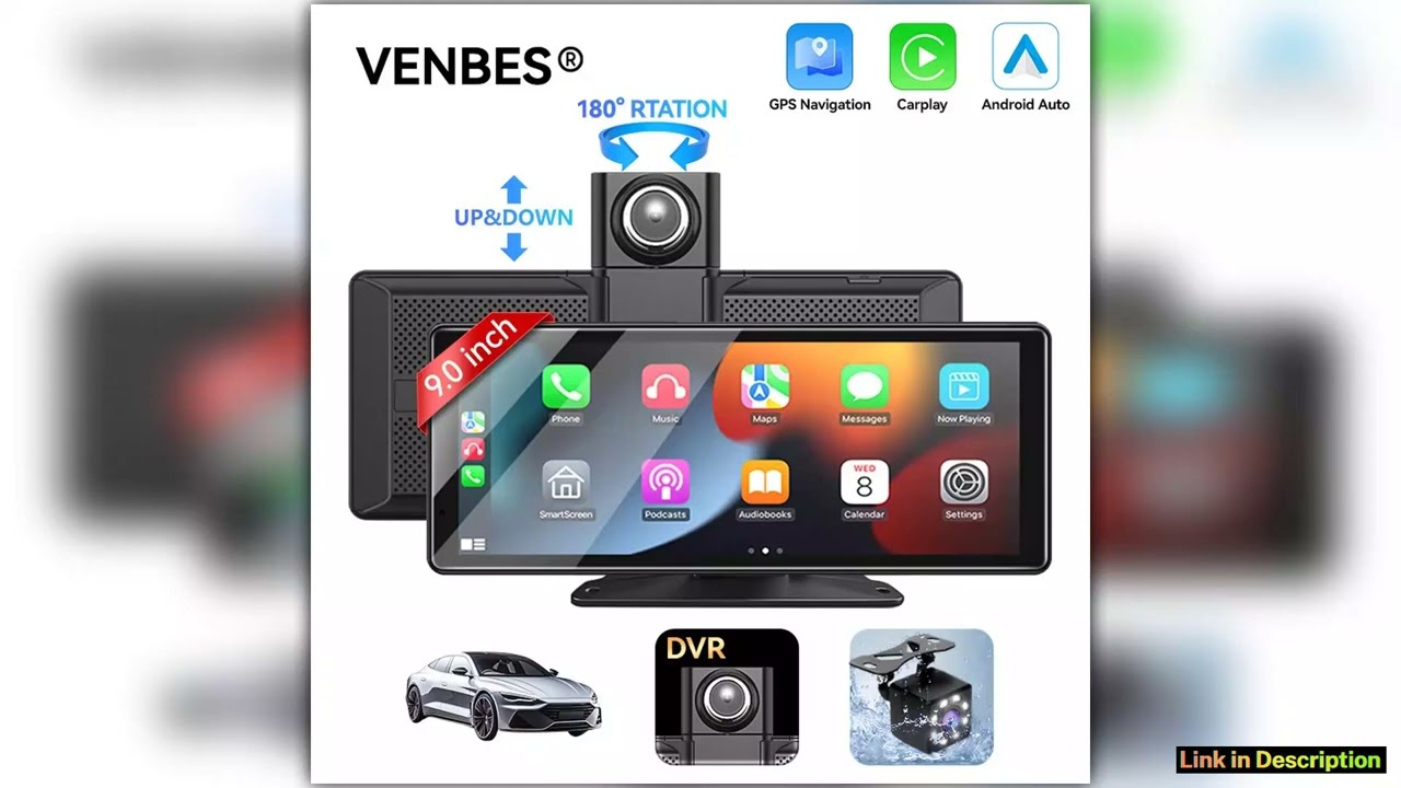 VENBES 9 Car Radio Bulitin Camera Portable Wireless Carplay Android Auto GPS Navigation Universal T