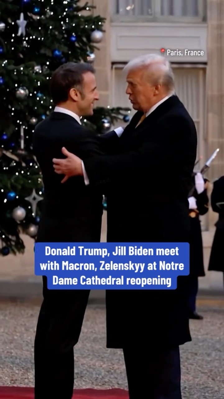 Trump, Jill Biden meet with Macron, Zelenskyy and more at Notre Dame Cathedral reopening #shorts