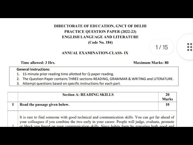 Paragraph 23 — lesson. English Language CBSE, Class 9.