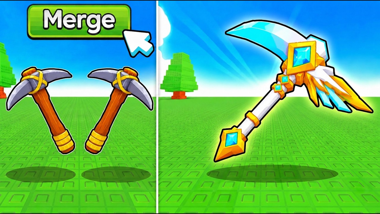 Pickaxe Tycoon video thumbnail for purchases, converter upgrades, and merges