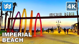 [4K] Sunset at Imperial Beach Pier in San Diego, California USA - Walking Tour 🎧 Binaural Sound