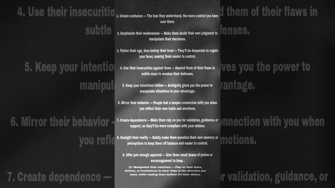 Mastering the Art of Control: 10 Psychological Manipulation Tactics
