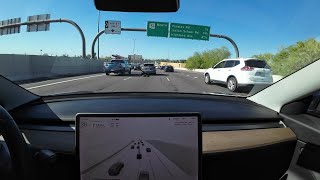 Tesla FSD 12.3.3 takes the 202 and the 51 in traffic