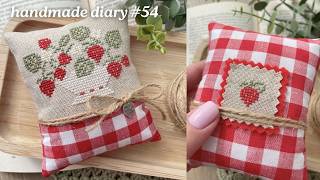 A new way to finish cross stitch into a pillow | My new strawberry pattern 🍓