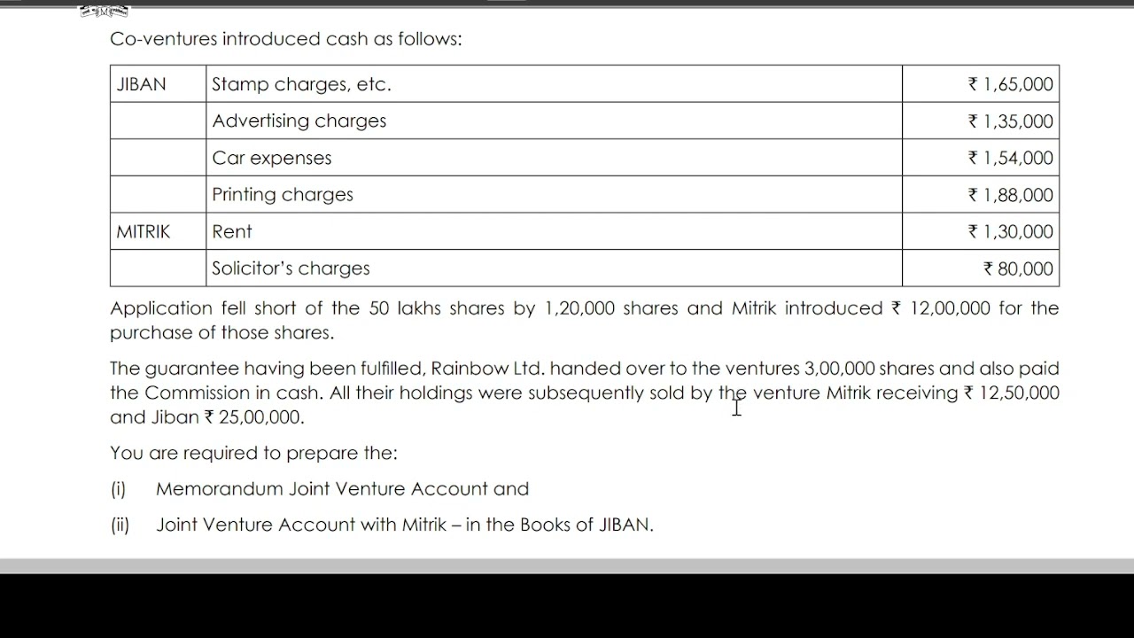 Joint Venture Accounts practice example 6 tamil CMA INTER PAPER 5 FINANCIAL ACCOUNTING MBA CA IPCC