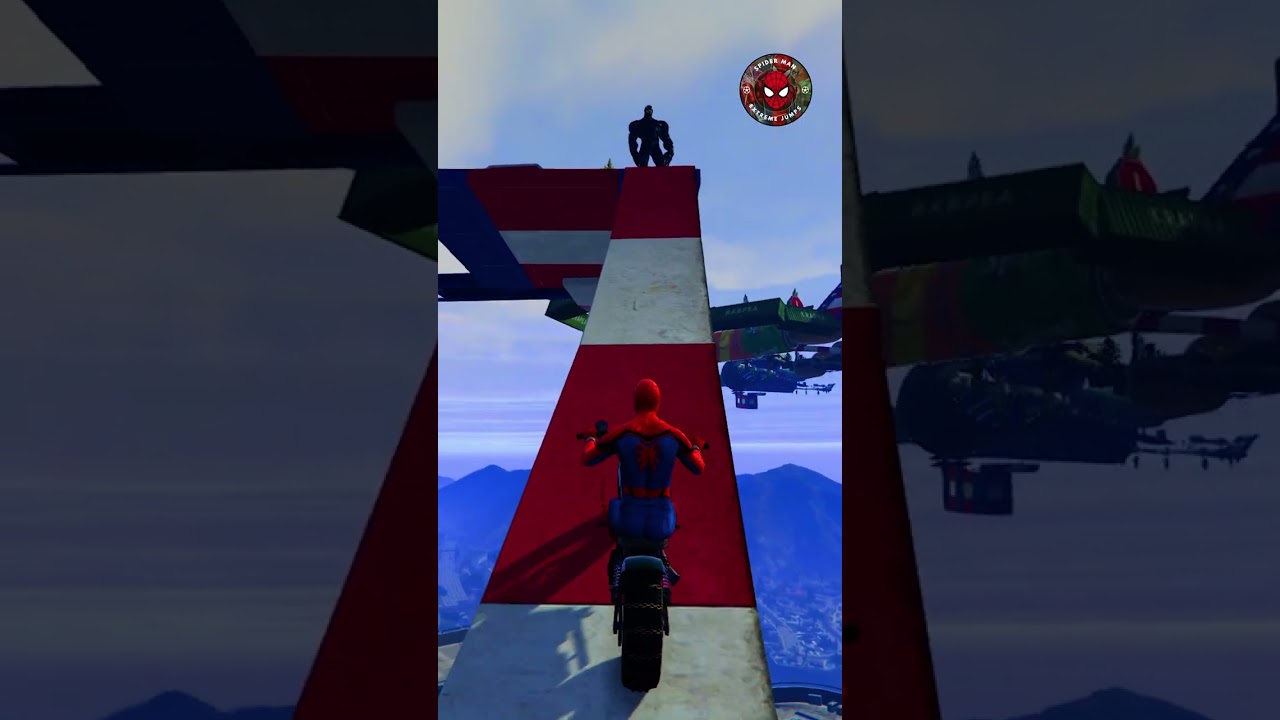 Spider-Man challenges giant superheroes on the deadly stunt ramp bridge ?
