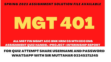 MGT 401 Assignment Solution Spring 2023