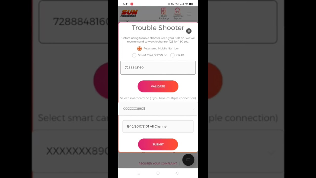 E017 sector not found Sun Direct white screen