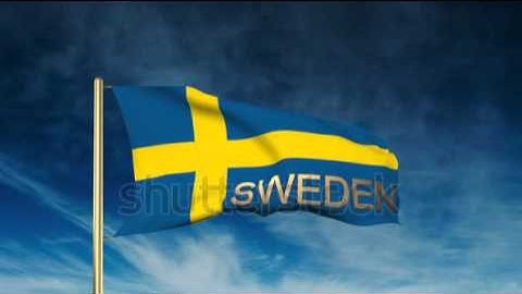 Sweden flag slider style with title. Waving in the wind with cloud background animation Stock video