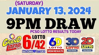 Lotto Result Today 9pm draw January 13, 2024 6/55 6/42 6D Swertres Ez2 PCSO#lotto