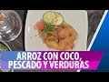 Receta fácil - Arroz con coco, pescado apanado y verduras al vapor