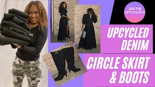 Upcycled Denim circle skirt and boots DIY