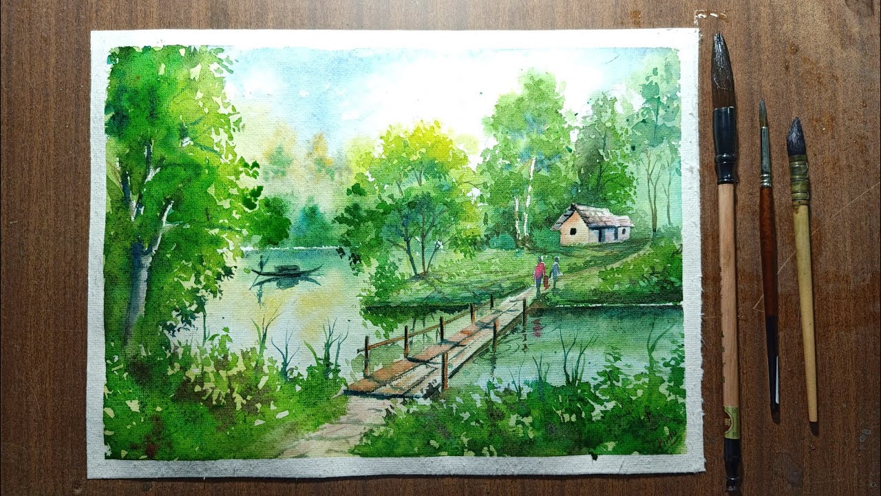 Watercolor Painting Of A Village Scene On Handmade Paper - Youtube
