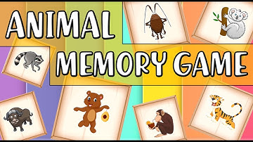 Animal memory game - lion, koala, aligator, monkey, tiger, bug, gold fish, bear, cow, iguana, goat