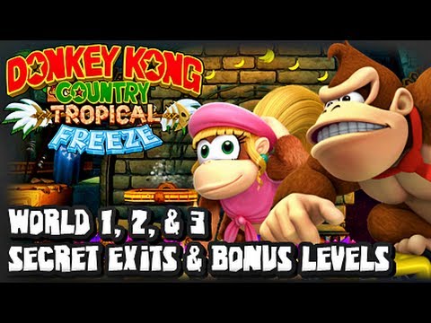 Donkey Kong Country Tropical Freeze (1080p) Secret Exits, Bonus Levels, & K Stages - World 1, 2, & 3