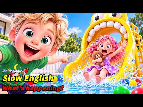 Henry Scared Lily With a GIANT Monster Slide... THEN Her Teddy Fell in the Pool! 😱🧸| Slow English A2