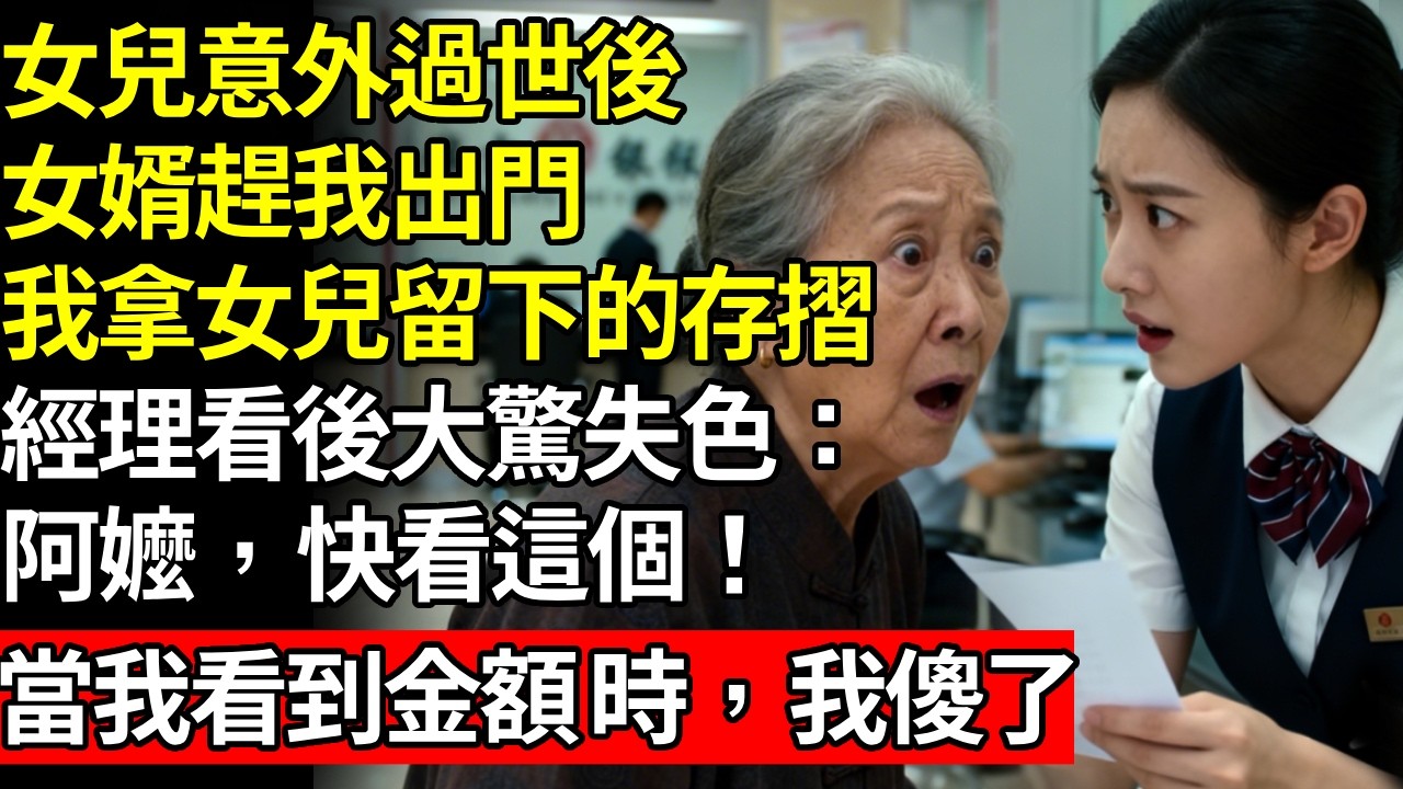女兒意外過世後，女婿把我趕出家門,我含淚去用女兒留給我存摺,銀行職員看後臉色煞白,大聲喊道：阿嬤，快看看這個,當我發現...... 時，我震驚了！# 養老 #人間家事# 晚年真相#不肖子孫
