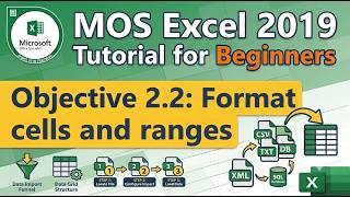 Objective 2.2: Format cells and ranges | MOS Excel 2019 Tutorial for Beginners