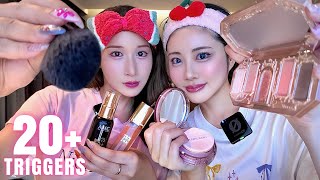 【ASMR】友達とメイクアップ＆コスメの音💄🎧｜Make-up Sounds with Friend