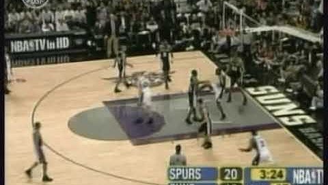 Amare Stoudemire fakes Tim Duncan and sends him the other way