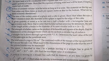 RD SHARMA EX 18.5 Q42 TO  Q46 SOLUTIONS OF CHAPTER 18 MAXIMA AND MINIMA  CLASS 12 (PART6)