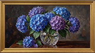 Hydrangea Flowers in Gold Frame • Frame TV Art 4K Screensaver screenshot 3