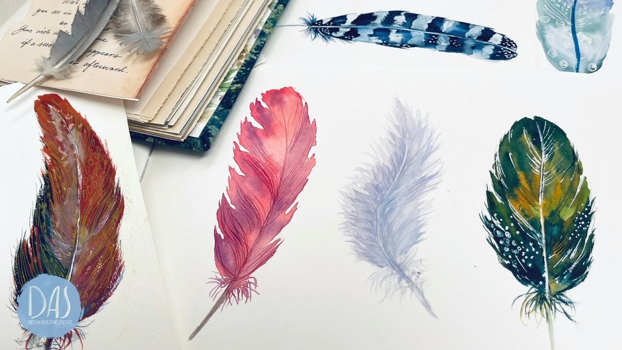 Simple Watercolor Painting Ideas for Beginners  How to Paint Feathers with  Watercolors Wet in Wet 
