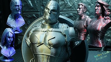 Captain Marvel, Captain America 3d print timelapse support free remix in blender download available