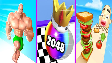 👊🌈🥪Muscle Rush Vs Ball Merge 2048 Vs Sandwich Runner Max Level Mobile Gameplay Walkthrough