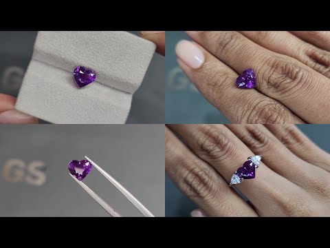 Unheated purple sapphire heart shape 2.55 carats, Sri Lanka Video  № 1