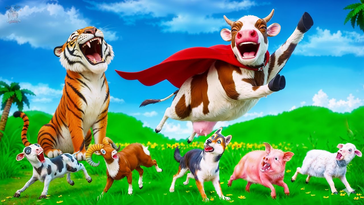 Super Cow vs. Wild Tiger: Rescuing Dog, Goat and Pig in an Epic Farm Animal Adventure!