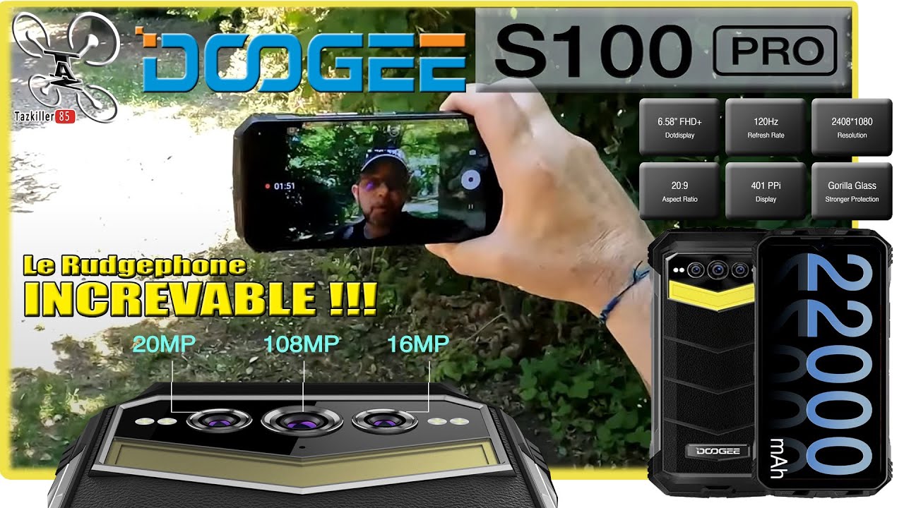 Smartphone Extérieur DOOGEE S100 Pro (2023) - 22000 MAh, étanche IP68, 108 MP - Neuf Sous Blister