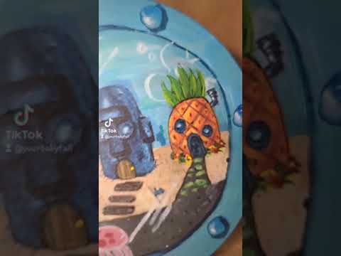 spongebob portal painting acrylic on round canvas