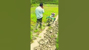 Simple smart idea ,Technique for plowing rice fields with automatic tractors #satisfying #shorts