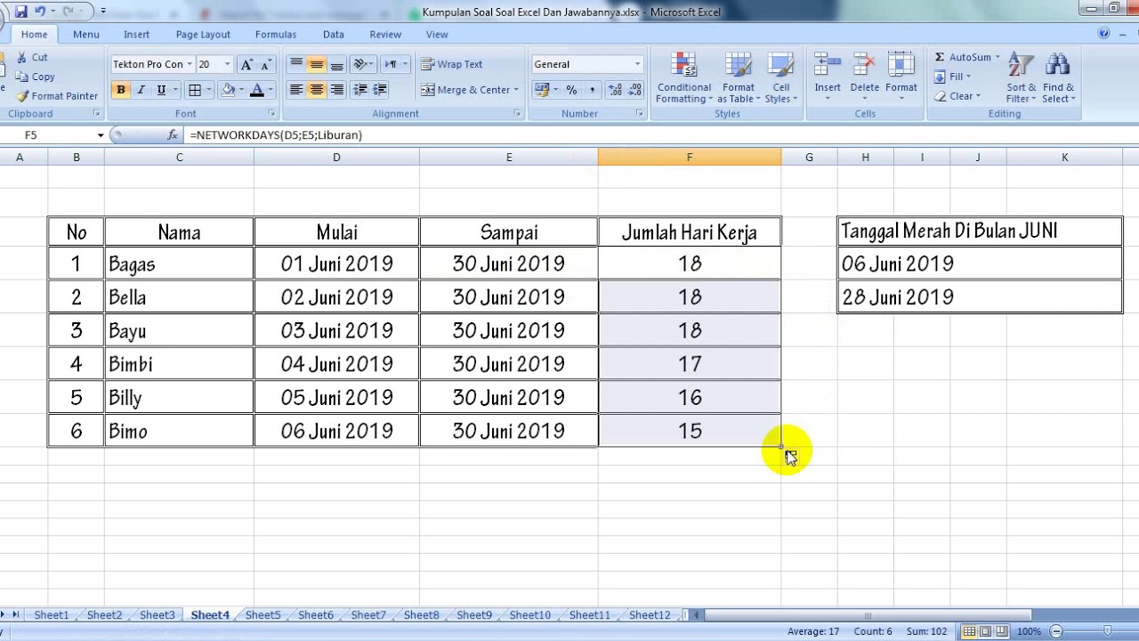 Belajar rumus networkdays cara menghitung hari kerja efektif di excel