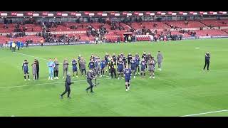 WE ARE LEEDS: Players and fans celebrate after victory vs Middlesbrough away - 8/4/2025