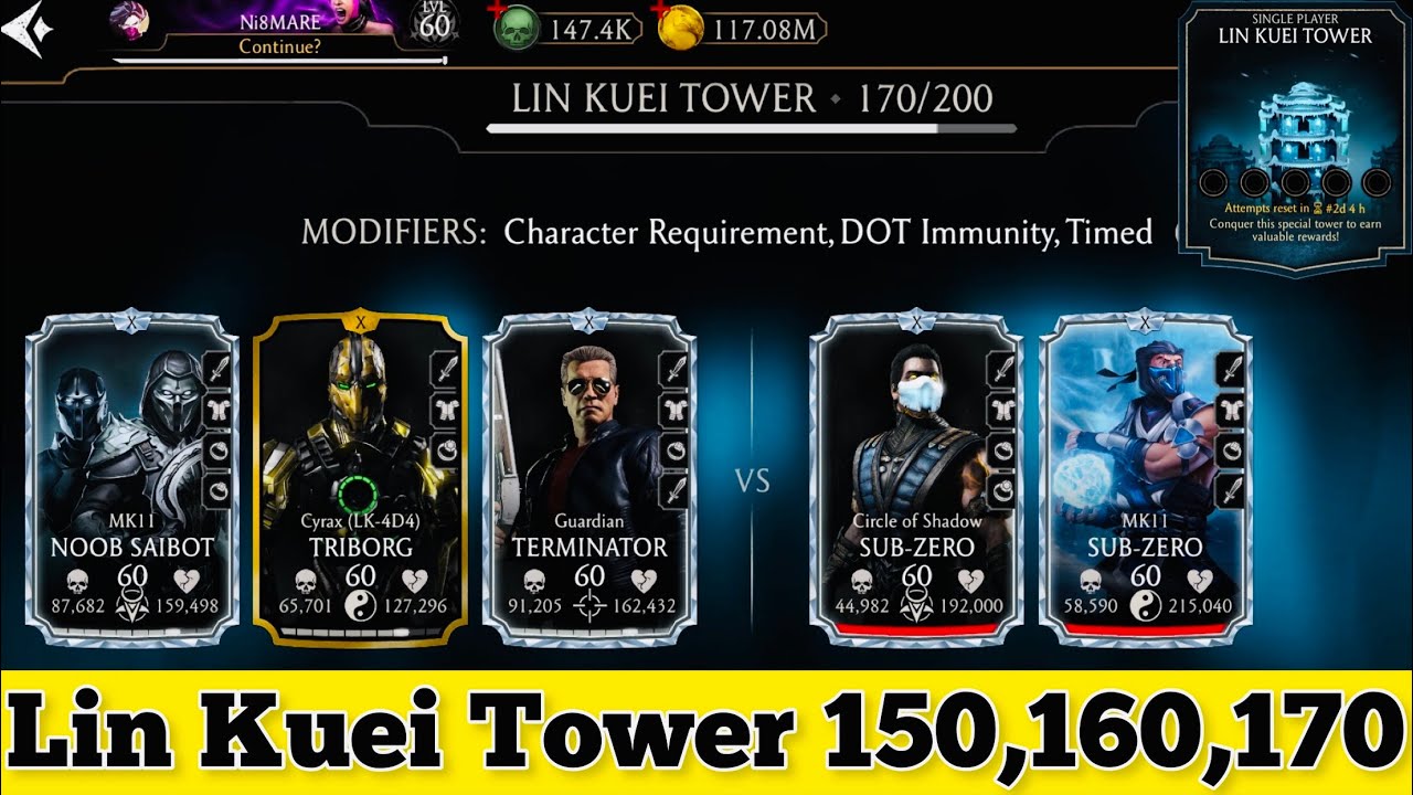 Lin kuei tower Boss Battle 150 , 160 & 170 Fight + Rewards MK Mobile