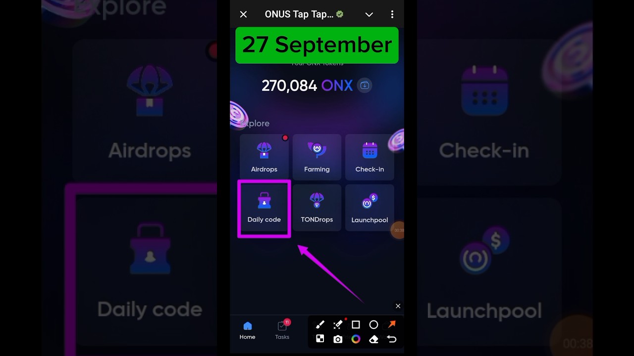 Daily Code Today 27 September | ONUS Tap Tap Tap Daily Code | ONX Daily Code | $ONX Coin Airdrop