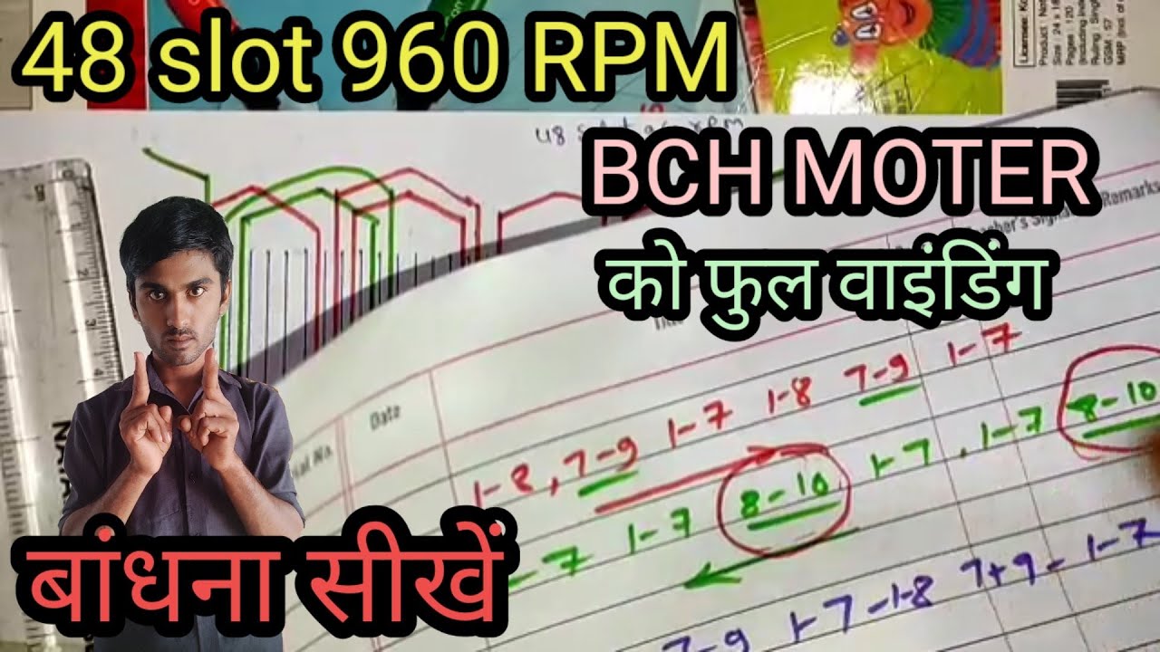 48 slot 6 pole induction moter coil Instoletion diagram | 48 slot 960RPM / चैन वाइंडिंग बांधना सीखें