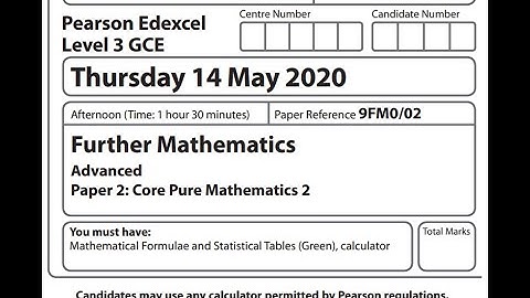 Core Pure Paper 2 2020 Edexcel A level Further Maths