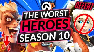THE WORST HEROES OF SEASON 10 - Don't Main These Heroes! - Overwatch 2 Meta Guide