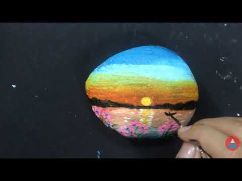 Vẽ tranh phong cảnh trên đá | How to painting landscape on rocks| Vẽ siêu  dễ cùng HI Art Cute - YouTube