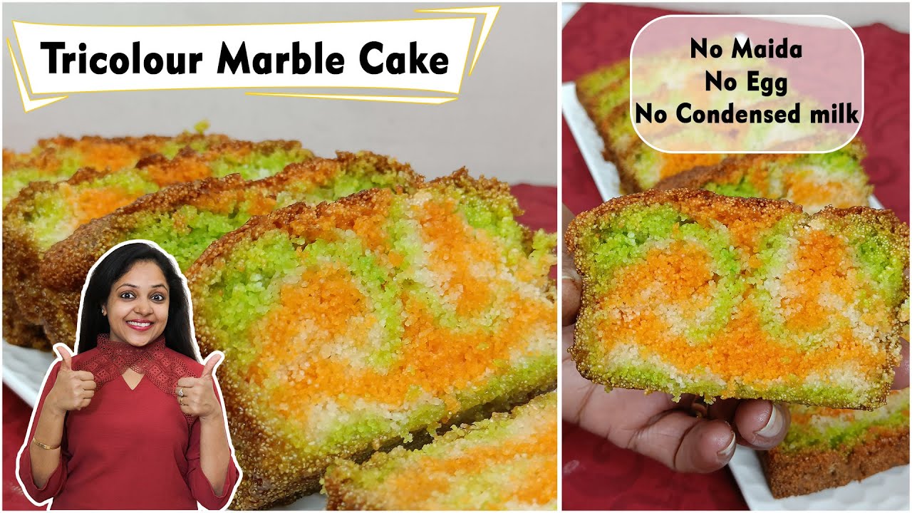 When there is less Time!! Bake Delicious Super Sponge Tea Time Cake-  Eggless Tricolour Marble Cake | Healthy Kadai