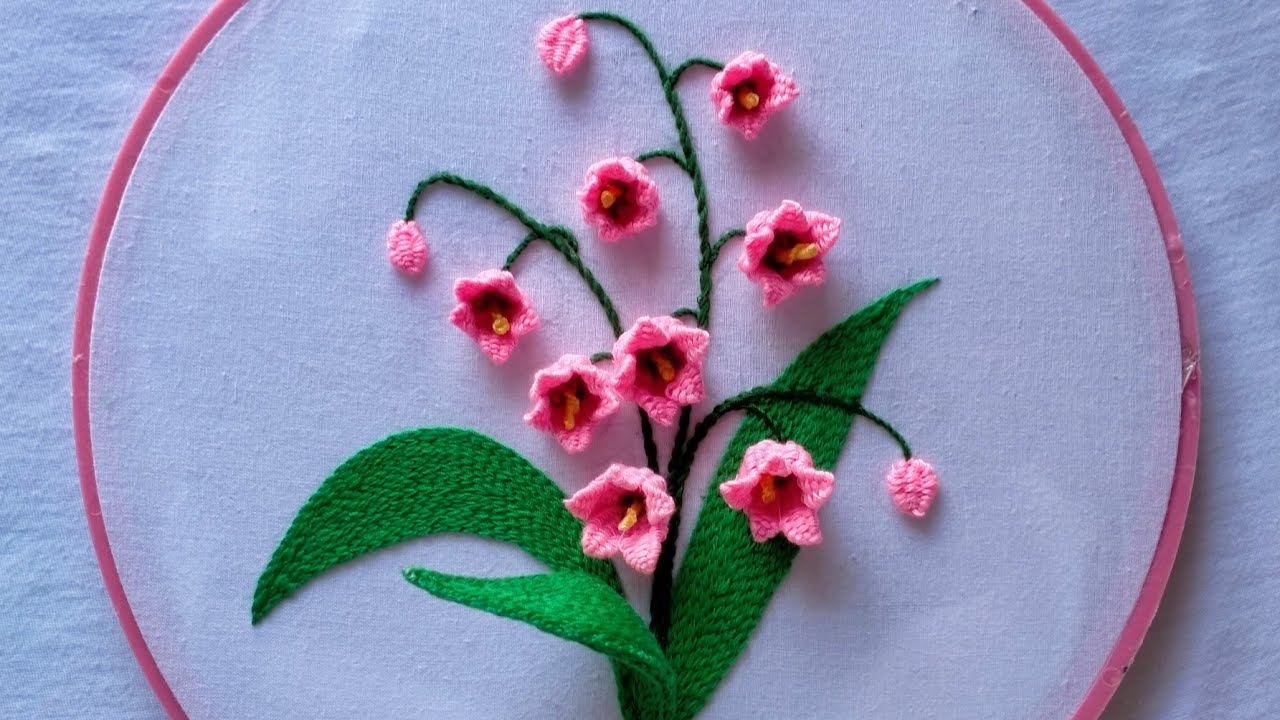 Pink Lily of the Valley Hand Embroidery | Easy Design for Beginners | Tutorial Menyulam Bagi Pemula