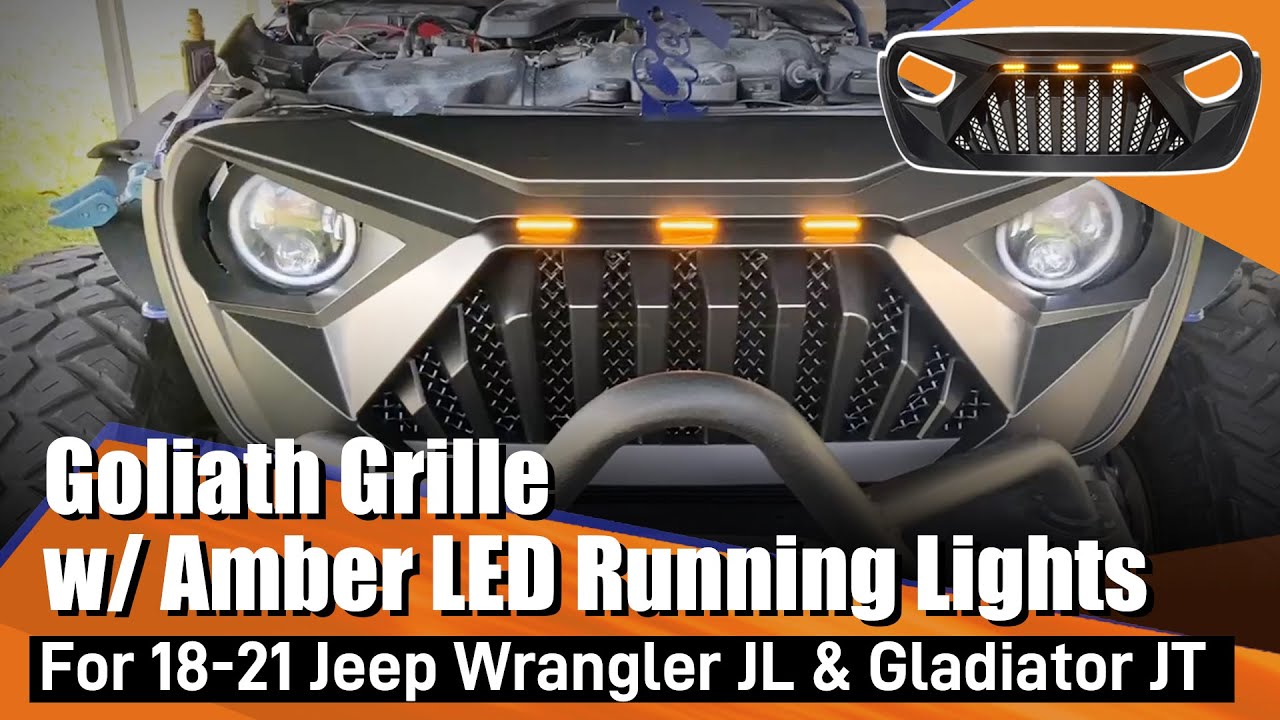 Jeep Wrangler JL & JT Goliath Grille w/ Amber LED Running Lights Installation Video | AMOFFROAD